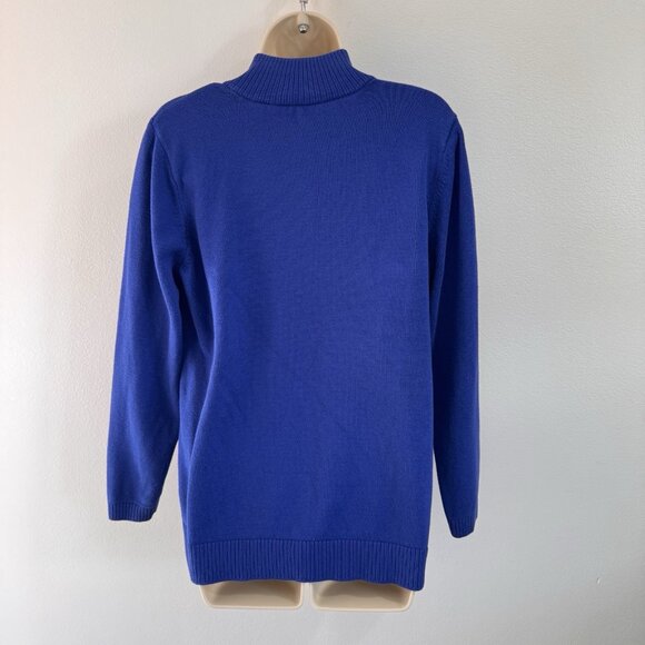 Weekends by Chico's Sweater 2 / L Blue Knit Gems Rhinestones 1/4 Zip Pullover - Picture 6 of 10